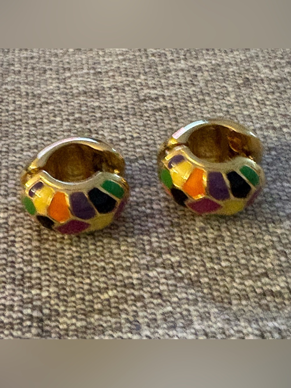 Erwin Pearl Multicolor Enamel Hoop Earrings — Mosaic Pattern - Picture 3 of 8